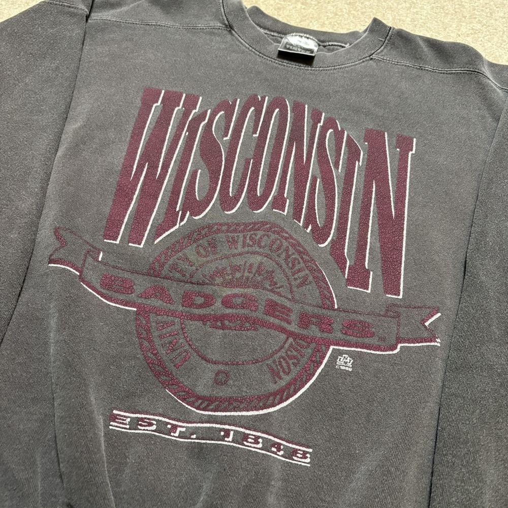 Vtg 90s Wisconsin Badgers Sweatshirt Mens Medium Gray NCAA Collegiate Crewneck - Picture 6 of 10